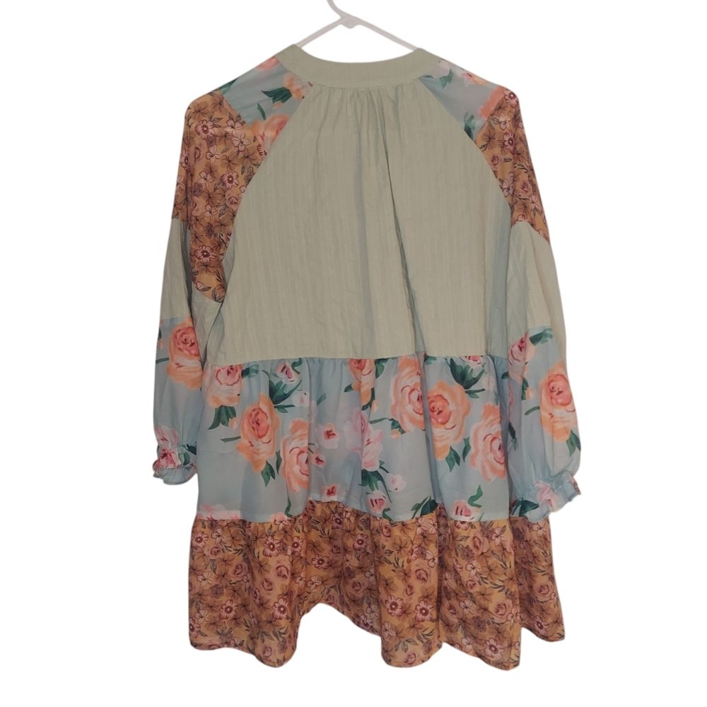 Oversized Floral Tiered Boho Tunic/ Short Mini Dress EUC - Picture 3 of 7